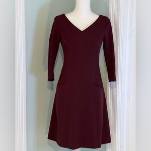 M.M.LaFleur Burgundy Shift Dress Knee Length Pockets Size 6